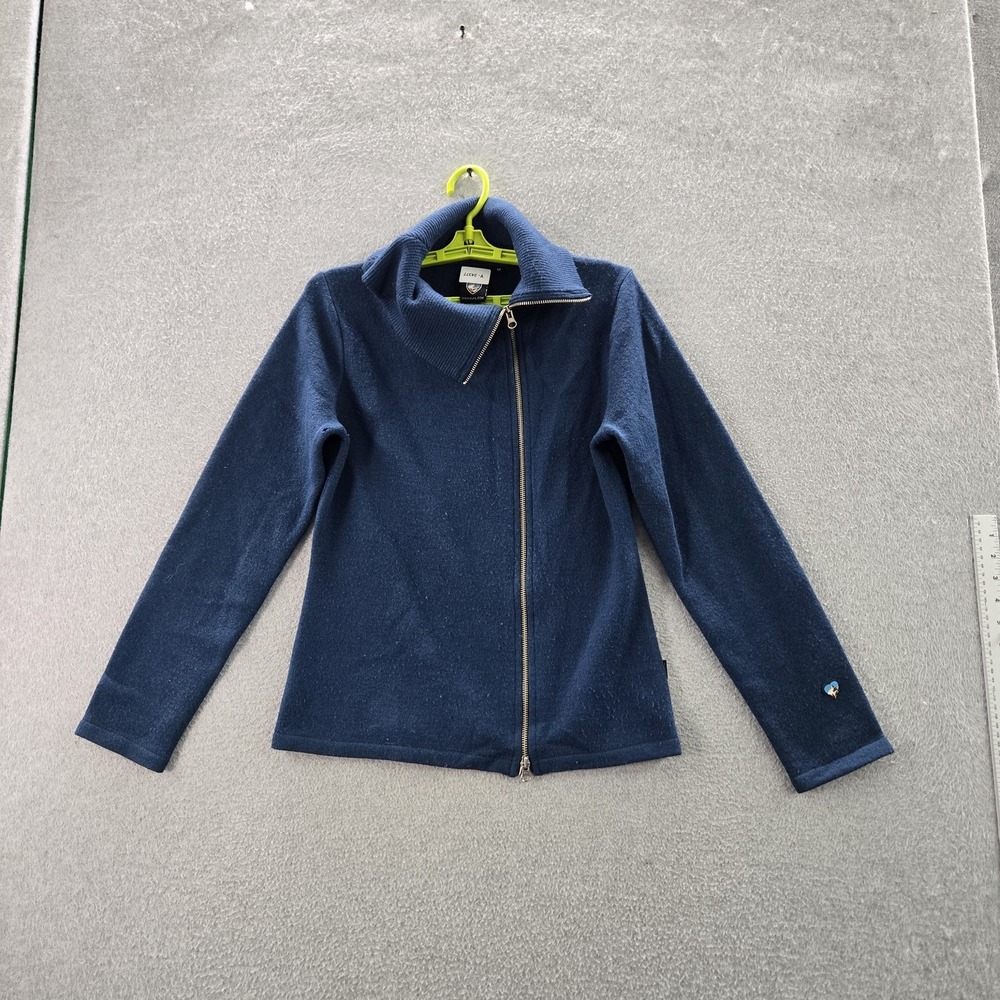 KUHL Women Jacket M Blue Merino Wool Prague Asymmetrical Outdoor Zipper READ